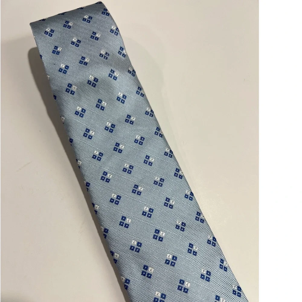 Brooks‎ Brothers Tie Men OS Blue Geometric Silk Red Fleece Herringbone USA B48
